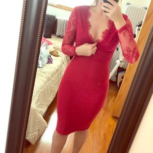 Misguided red midi bandage sexy AF lace